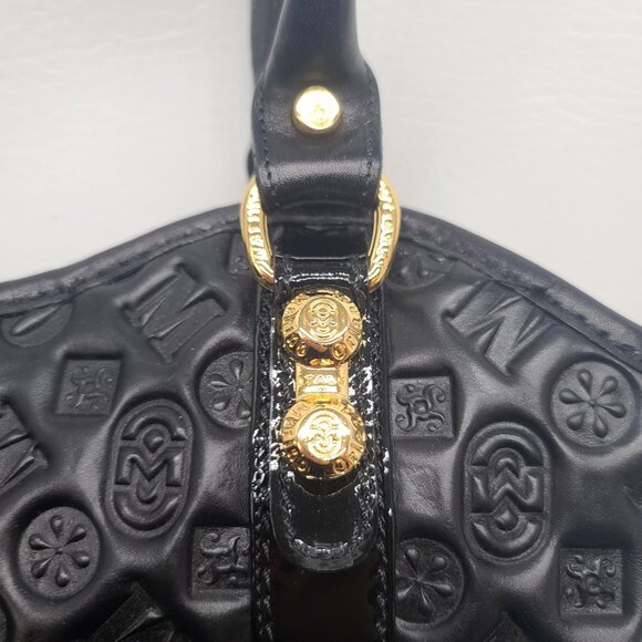 Marino Orlandi Black Embossed Leather Satchel Shoulder Bag Goldtone Zipper Italy - Picture 11 of 16